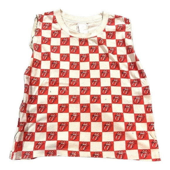 MadeWorn Tops - Madeworn Checked Rolling Stones Tongue Zipper Side Sleeves Sz M 100% Cotton
